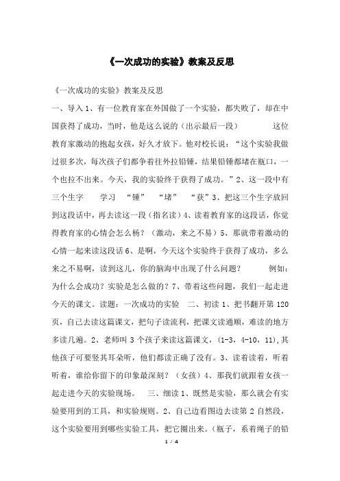 《一次成功的实验》教案及反思