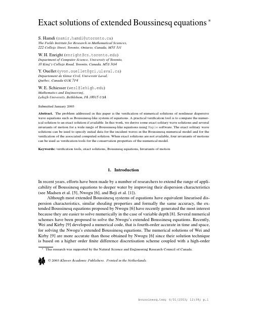 E. Exact solutions of extended Boussinesq equations, submitted to Numerical Algorithms