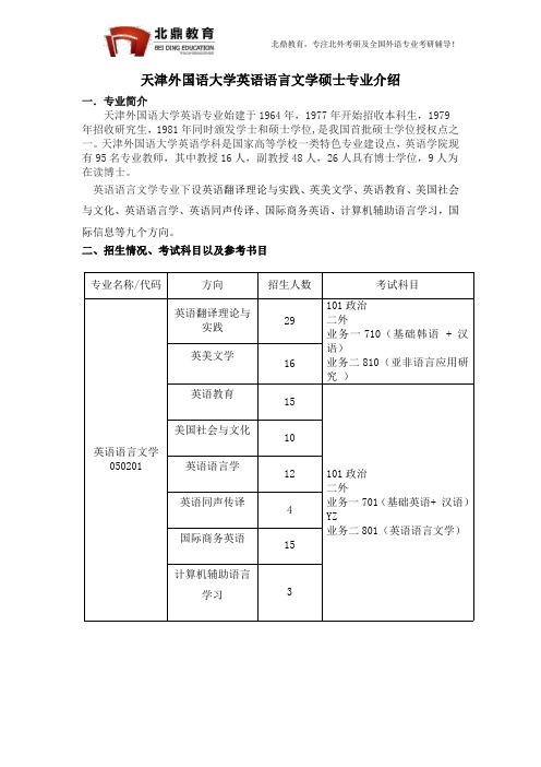 天津外国语大学英语专业考研介绍2018