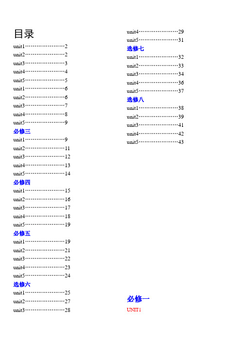 人教版高中英语全部单词(必修1至选修8带目录)