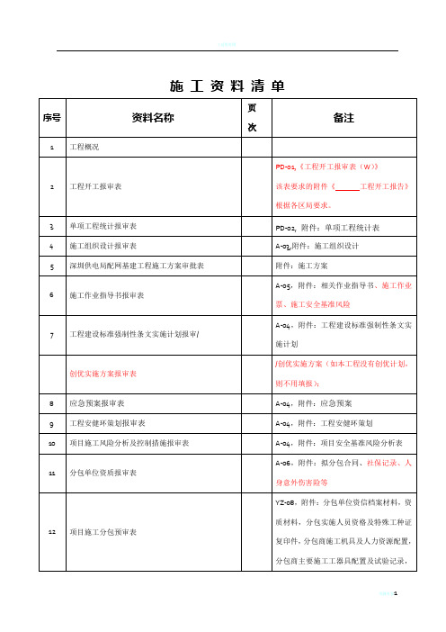 南方电网施工资料清单