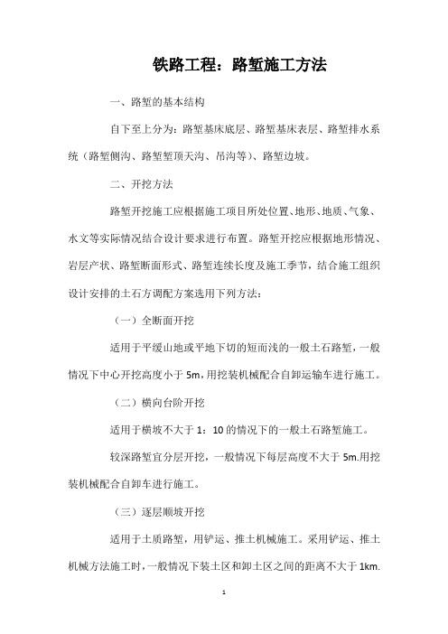 铁路工程：路堑施工方法