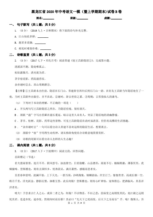 黑龙江省2020年中考语文一模(暨上学期期末)试卷B卷