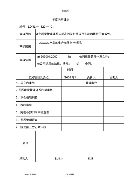 质量管理体系内部审核全套资料全