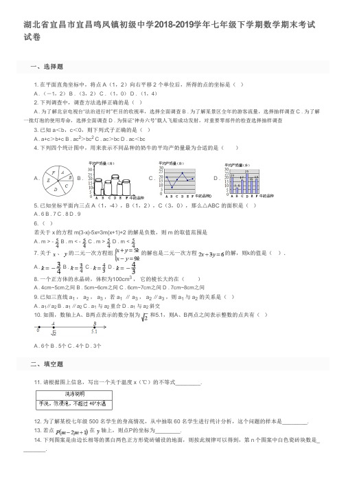 湖北省宜昌市宜昌鸣凤镇初级中学2018-2019学年七年级下学期数学期末考试试卷及参考答案