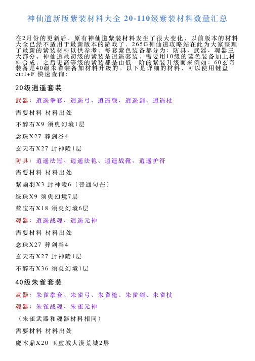 神仙道新版紫装材料大全20110级紫装材料数量汇总