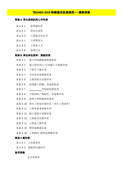 TB10402-2019铁路建设监理规范---最新表格