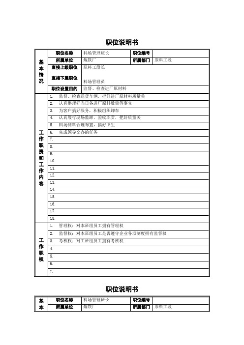 某工厂各岗位职位说明书大全(DOC 107个)41