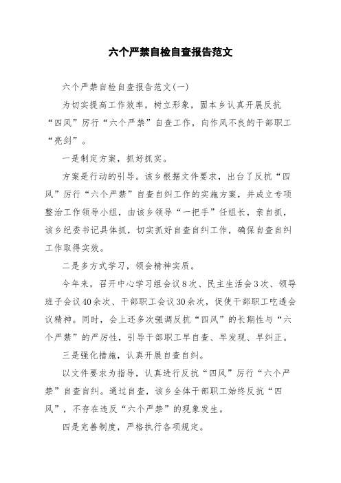 六个严禁自检自查报告范文