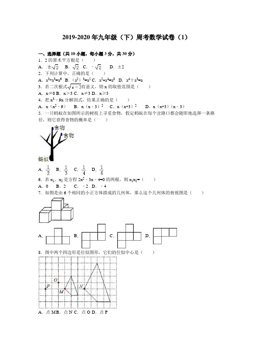 2019-2020年九年级(下)周考数学试卷(1)