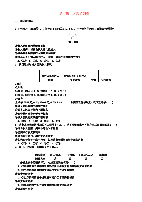2018届高考政治一轮温习第一单元生活与消费第三课多彩的消费课时作业无答案新人教版必修1