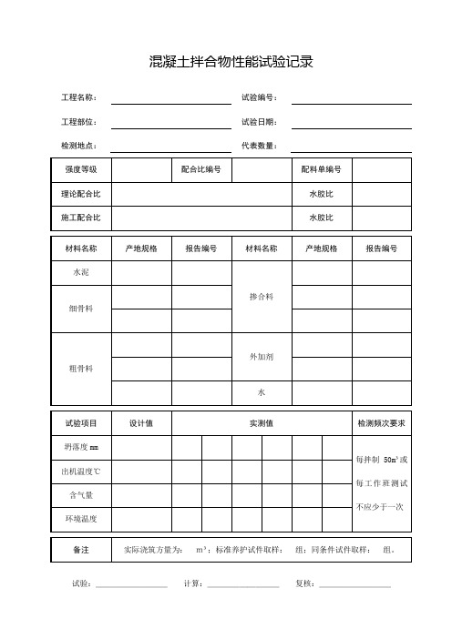 混凝土拌合物性能试验记录