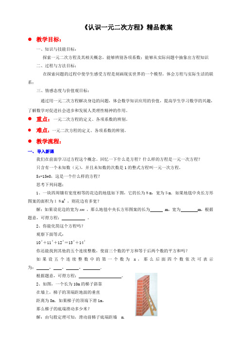 北师大版九年级数学上册《认识一元二次方程》精品教案