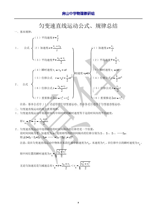 匀变速直线运动公式、规律总结