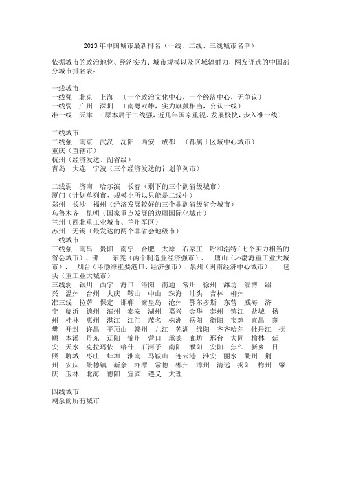 2013年中国城市最新排名