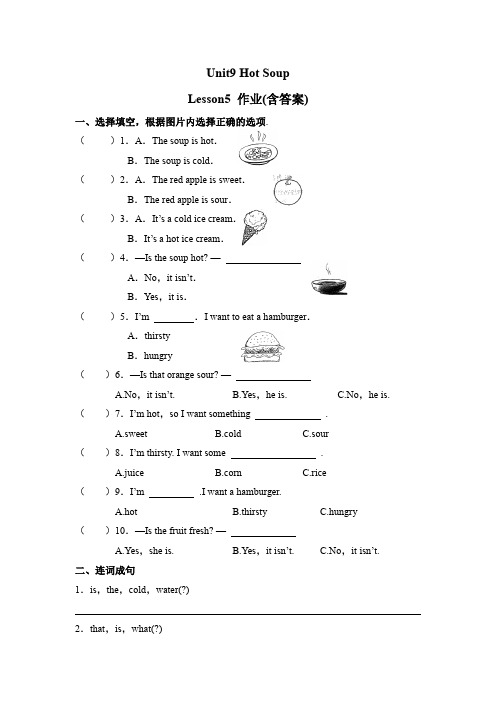四年级下册英语练习-Unit 9《Hot Soup》Lesson 5｜北师大版(三起)测试卷(含答案)