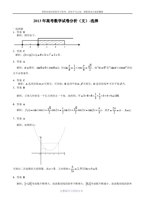 2013年高考数学试卷分析(文)选择