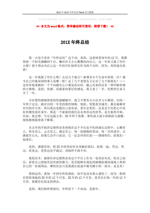 2018年201X年终总结-word范文模板 (2页)
