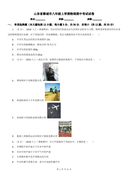 山东省聊城市八年级上学期物理期中考试试卷