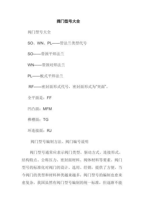 阀门型号大全最新