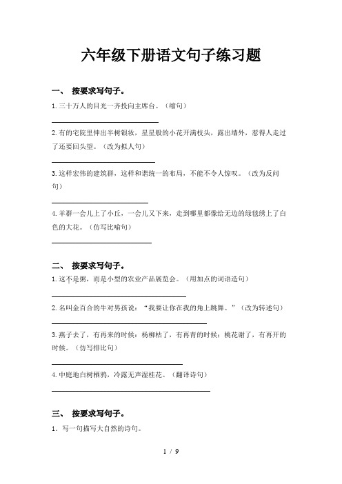 六年级下册语文句子练习题
