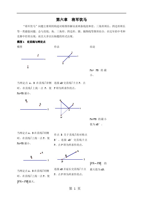 2018年数学中考专题复习—— 将军饮马(无答案)