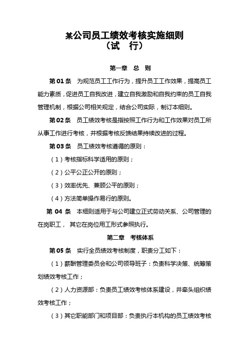 某公司员工绩效考核实施细则(DOC)