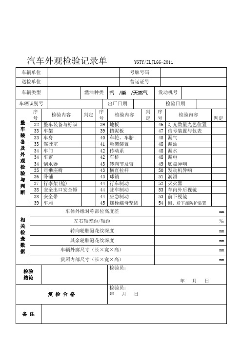 汽车外观检验记录单