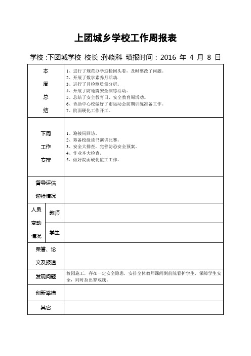 上团城乡下团城学校工作周报表(第七周)