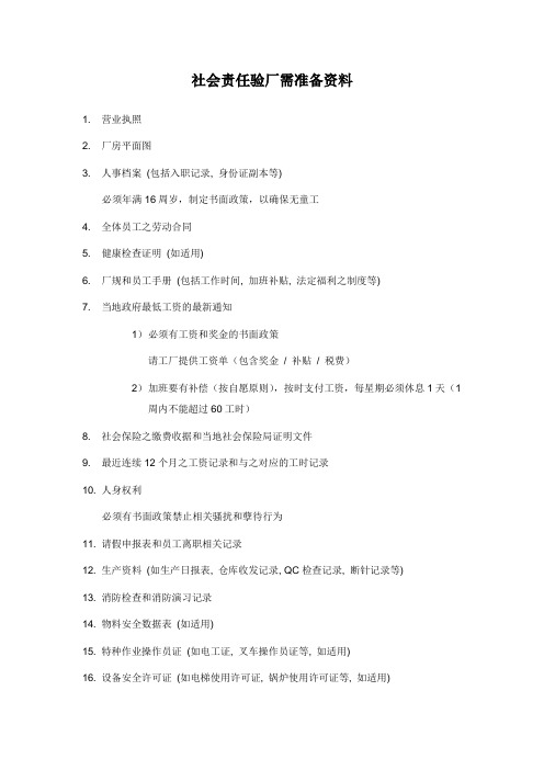 ESC验厂准备资料
