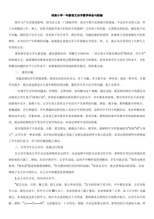 浅谈小学一年级语文识字教学体会与经验
