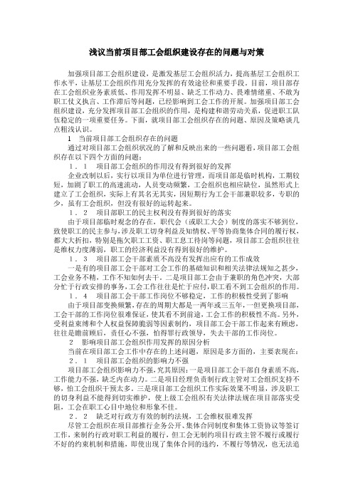 浅议当前项目部工会组织建设存在的问题与对策