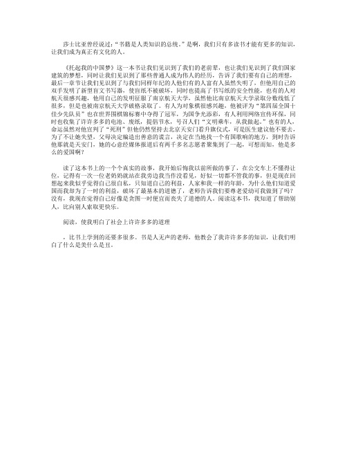 高分作文范文-《托起我的中国梦》读后感