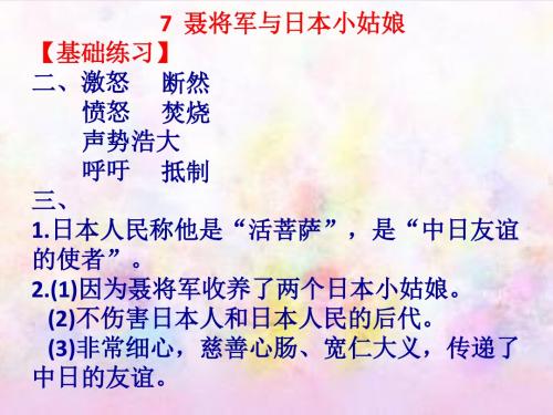 苏教版六年级语文下册《练习与测试》7聂将军与日本小姑娘答案评讲PPT课件