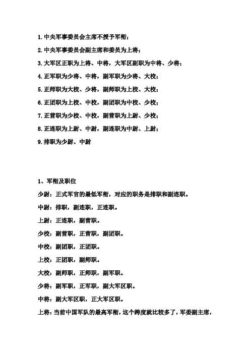 军衔对应的职务