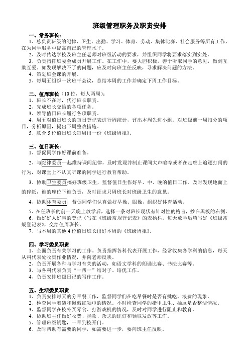 班级管理职务及职责安排