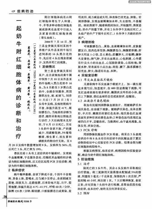 一起奶牛附红细胞体病的诊断和治疗