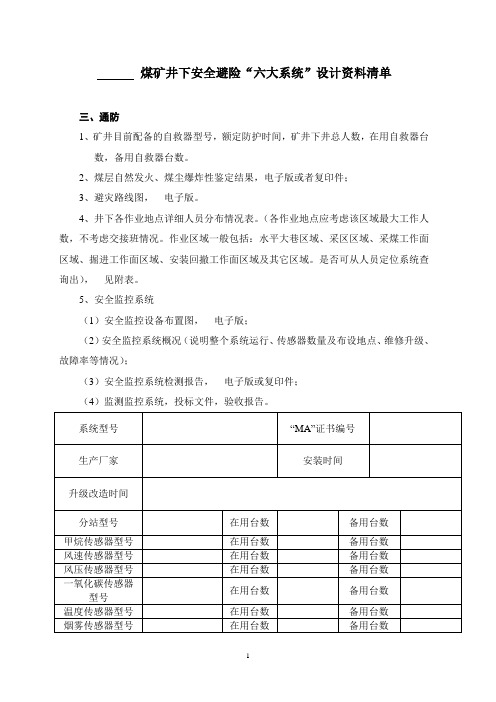 煤矿井下安全避险“六大系统”设计资料清单