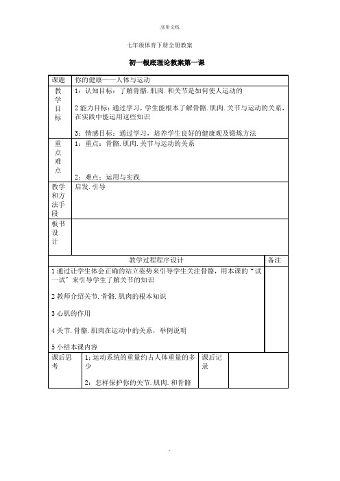 七年级体育下册全册教案