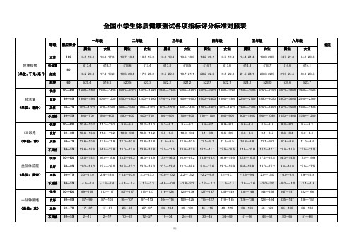 全国小学生体质健康测试各项指标评分标准对照表20171101