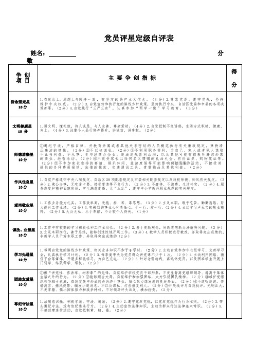 党员评星定级自评表