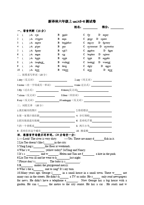 六年级英语上册Unit5-6单元检测卷_译林版(三起)