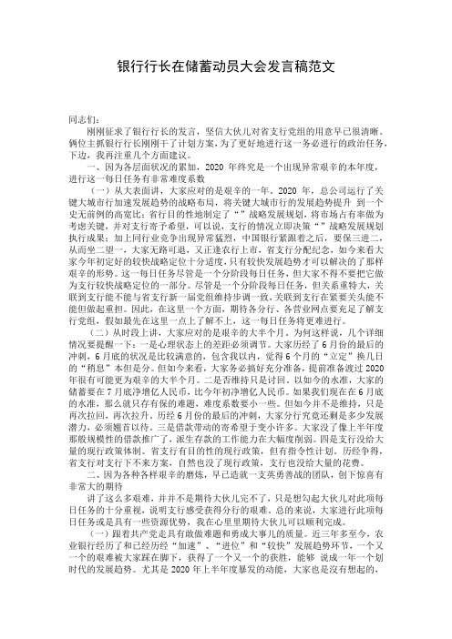银行行长在储蓄动员大会发言稿范文