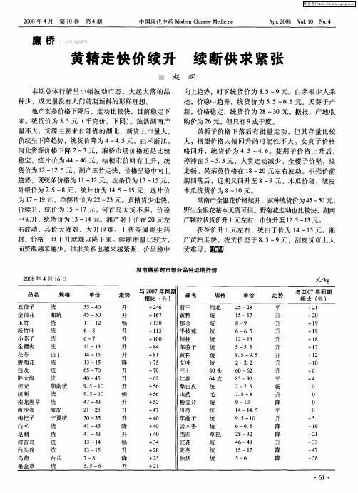 廉桥：黄精走快价续升 续断供求紧张
