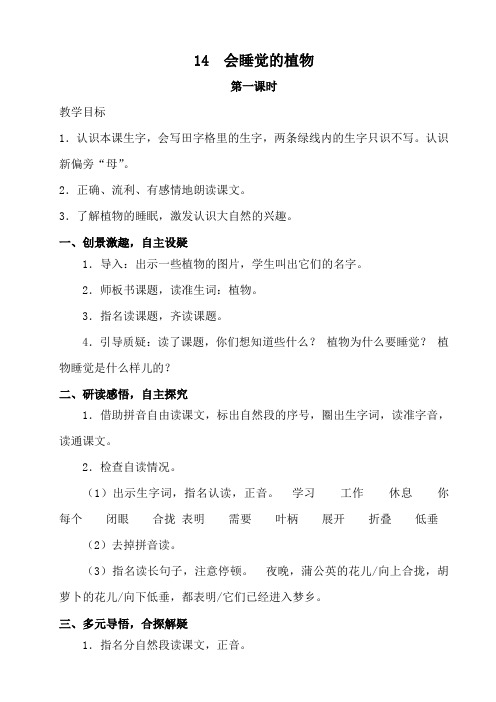 会睡觉的植物第一课时