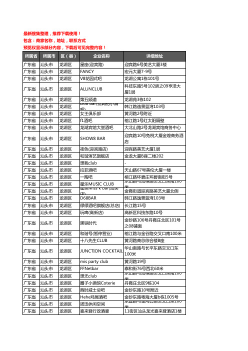 新版广东省汕头市龙湖区酒吧企业公司商家户名录单联系方式地址大全66家
