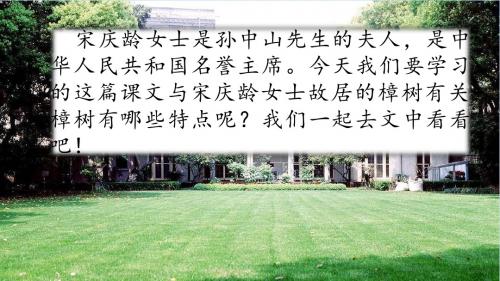 2019春苏教版四年级语文下册第七单元《 宋庆龄故居的樟树》