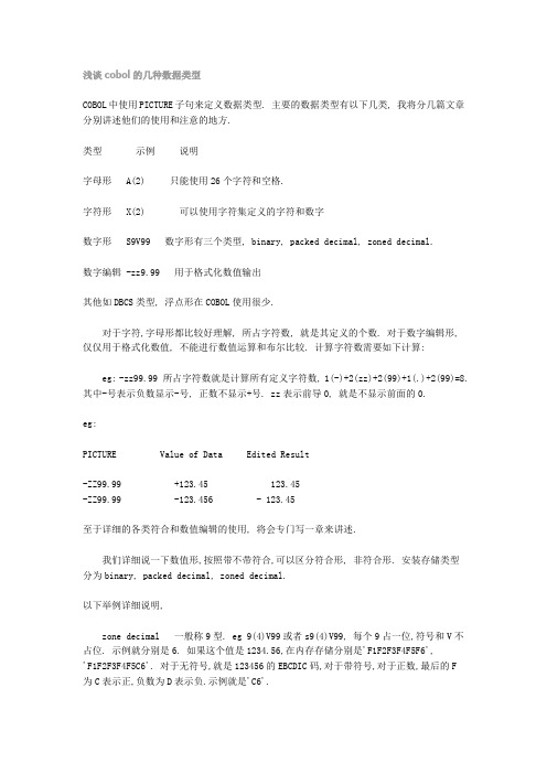 浅谈cobol的几种数据类型