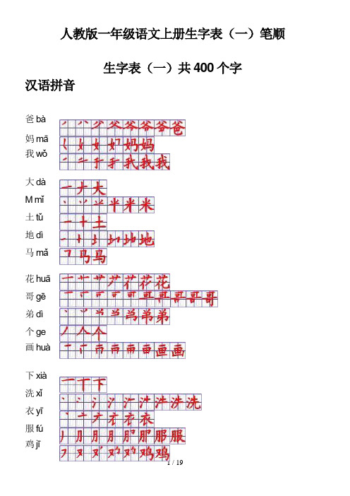 人教版一年级语文上册生字表笔顺表(Word)格式