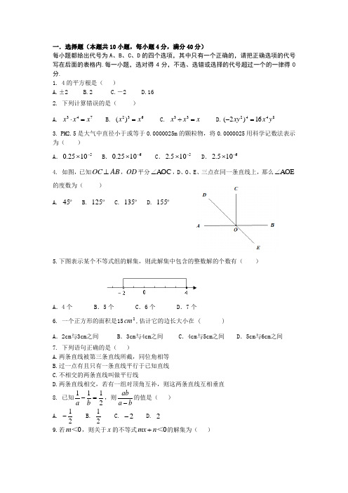 合肥市瑶海区数学七年级下学期期末考试卷